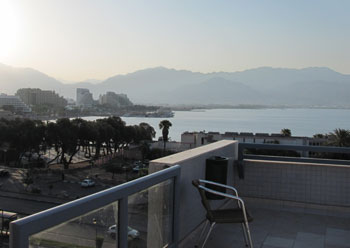 View of the Gulf of Eilat from the balcony of the Eilat Youth Hostel