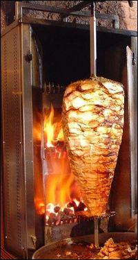 gyros sandwich - chicken shawarma on a spit