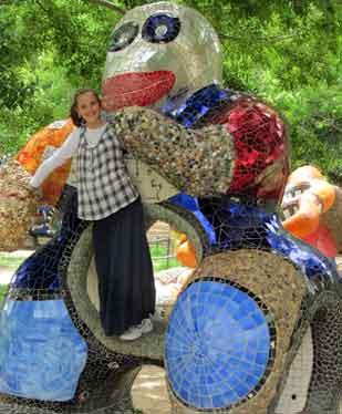 Climbing the Niki de Saint Phalle sculptures at the Jerusalem Zoo