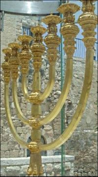 gold menorah in Jerusalem