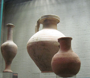 Clay jars on display at the Wohl Museum in Jerusalem.